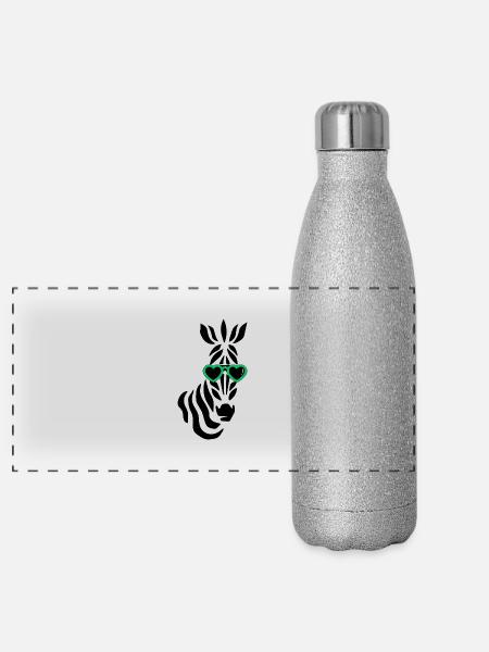 Cooles Zebra mit Sonnenbrille - Panorama Glitzer Isolierflasche 500 ml - Silber Glitzer - Vorne