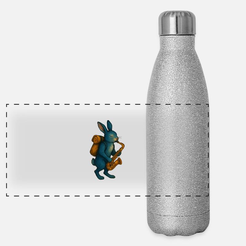 Lapin Bleu avec Saxophone Gourde isotherme panoramique pailletée 500 ml