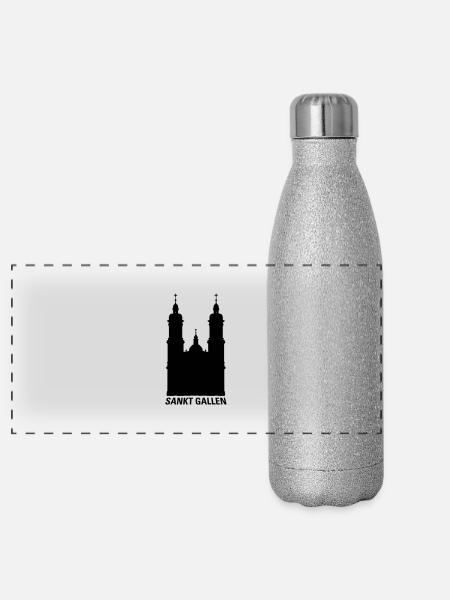 St. Gallen Kloster - Panorama Glitzer Isolierflasche 500 ml - Silber Glitzer - Vorne