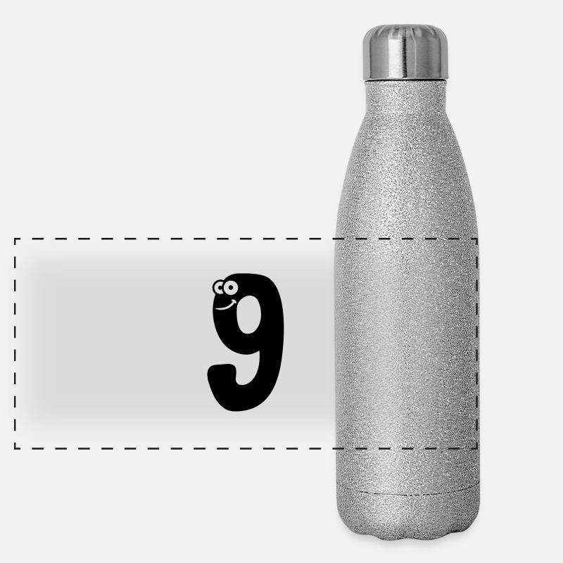 Number 9 nine comic cartoon funny face Panoramic Glitter Thermal Bottle 500 ml