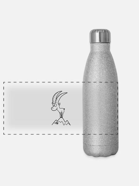 Steinbock - Capricorn - Panorama Glitzer Isolierflasche 500 ml - Silber Glitzer - Vorne