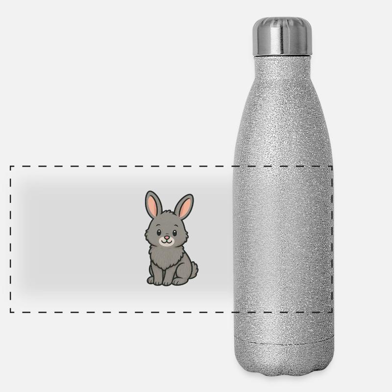 Mignon lapin gris - Motif animal de dessin animé moelleux Gourde isotherme panoramique pailletée 500 ml