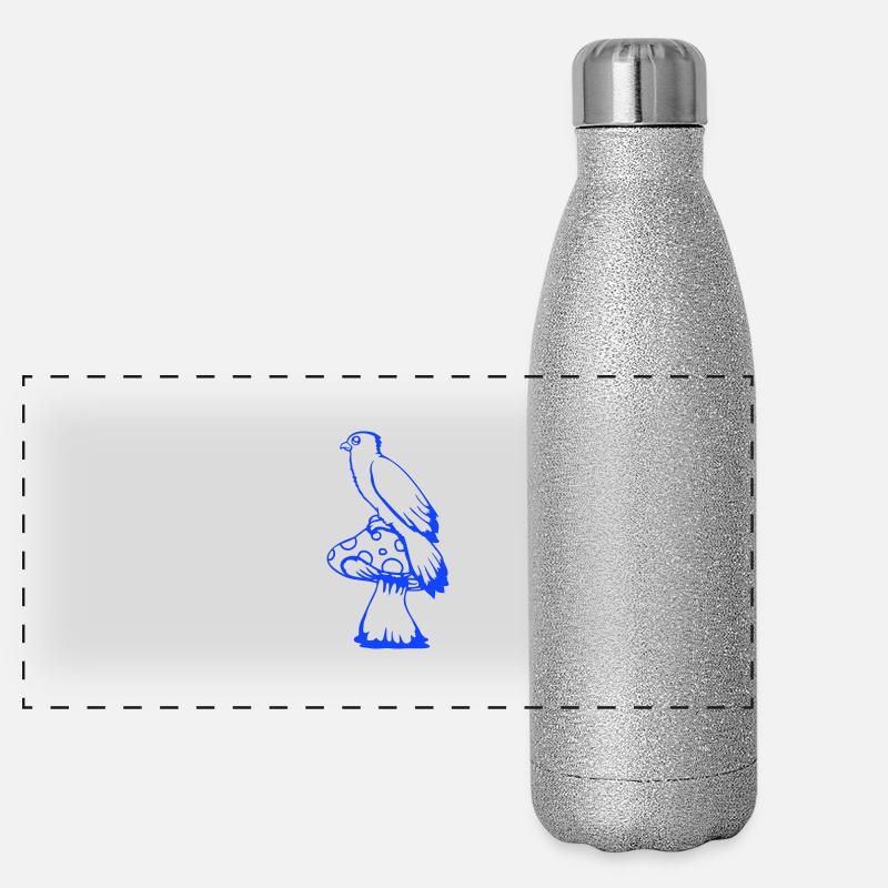 Bird sitting cute big mushroom dots toadstool Panoramic Glitter Thermal Bottle 500 ml