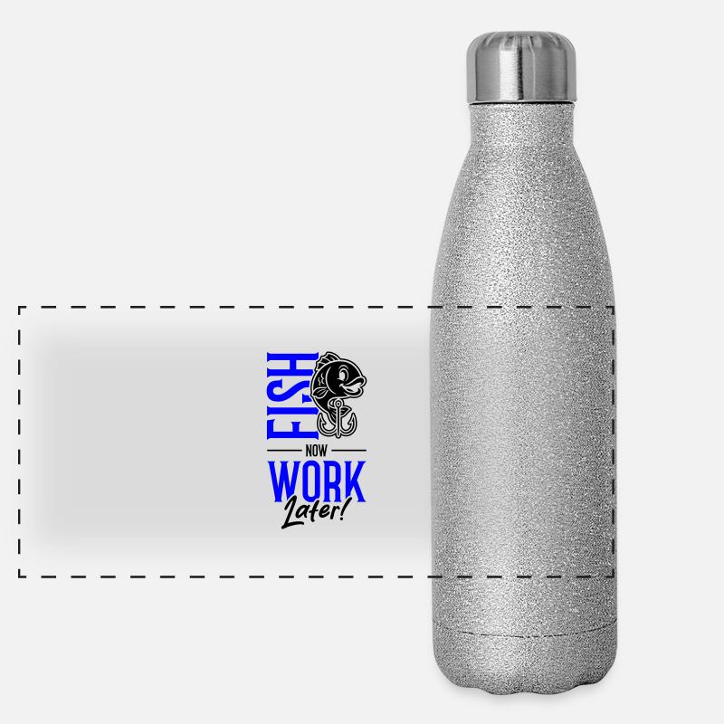 Angeln Spruch Fischen Arbeiten Panorama Glitzer Isolierflasche 500 ml