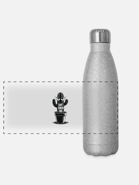 Can't Touch This – Funny Cactus with Saying - Panoramic Glitter Thermal Bottle 500 ml - silver glitter - Front