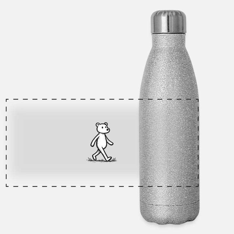 Running Bear Line Drawing - Panoramic Glitter Thermal Bottle 500 ml - silver glitter