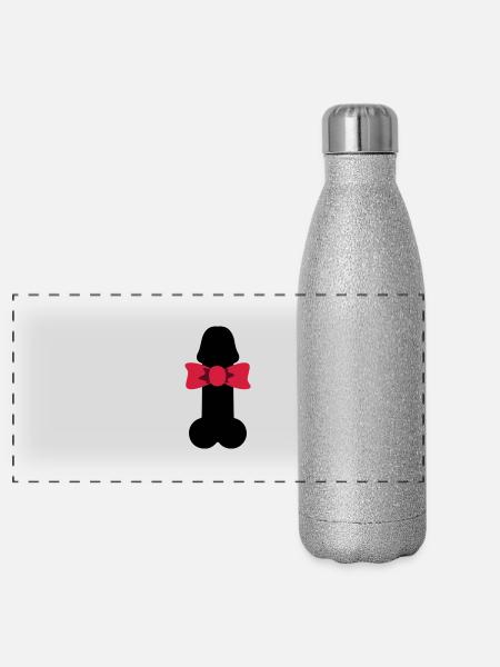 Penis gift, Sir Dick - Panoramic Glitter Thermal Bottle 500 ml - silver glitter - Front