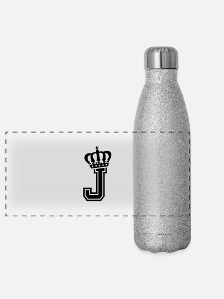 Buchstabe J - Panorama Glitzer Isolierflasche 500 ml - Silber Glitzer