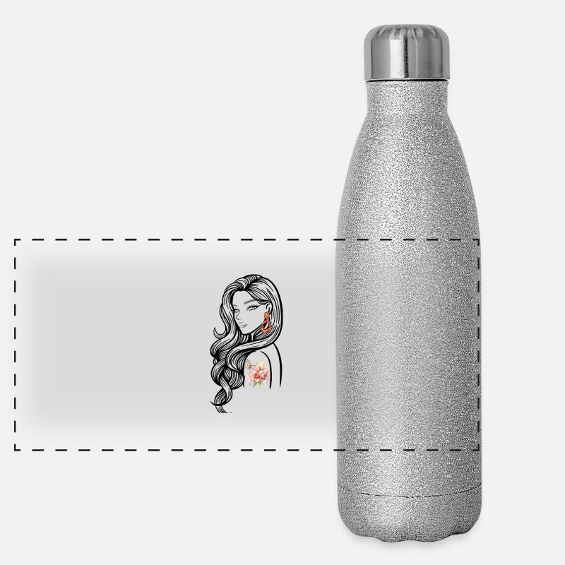 Design Floral tattoo Éclaté Gourde isotherme panoramique pailletée 500 ml