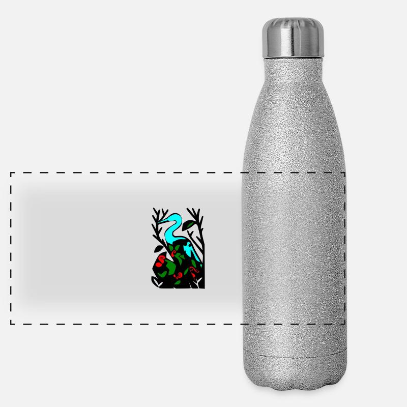 Héron bleu dans le feuillage Gourde isotherme panoramique pailletée 500 ml