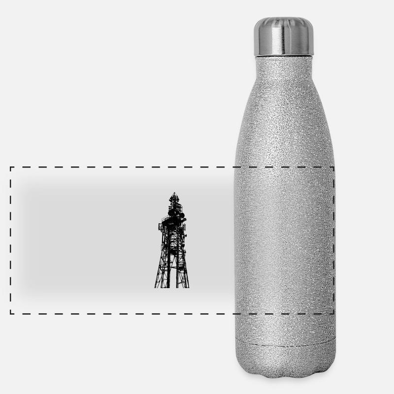 Large transmission / TV Tower silhouetted Panoramic Glitter Thermal Bottle 500 ml