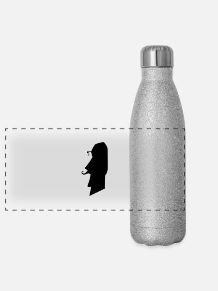moai_hipster_02 - Gourde isotherme panoramique pailletée 500 ml - paillettes argentées - Devant