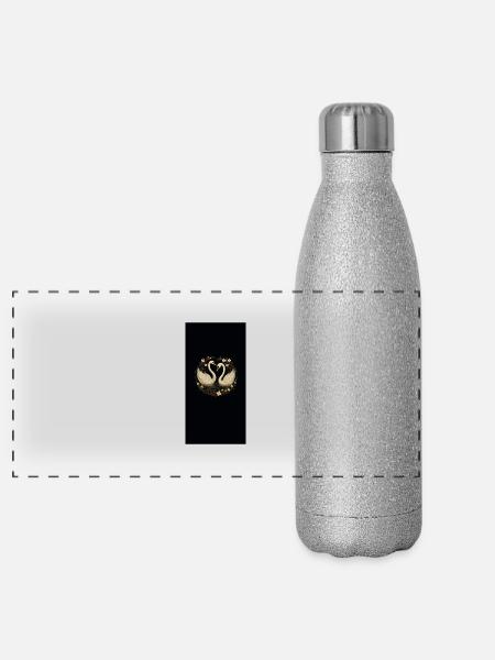 Elegant swans - Panoramic Glitter Thermal Bottle 500 ml - silver glitter - Front