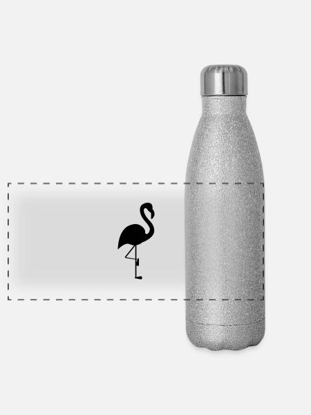 flamingo design - Panorama Glitzer Isolierflasche 500 ml - Silber Glitzer - Vorne