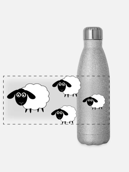 Schafe Schäfchen Lamm - Panorama Glitzer Isolierflasche 500 ml - Silber Glitzer