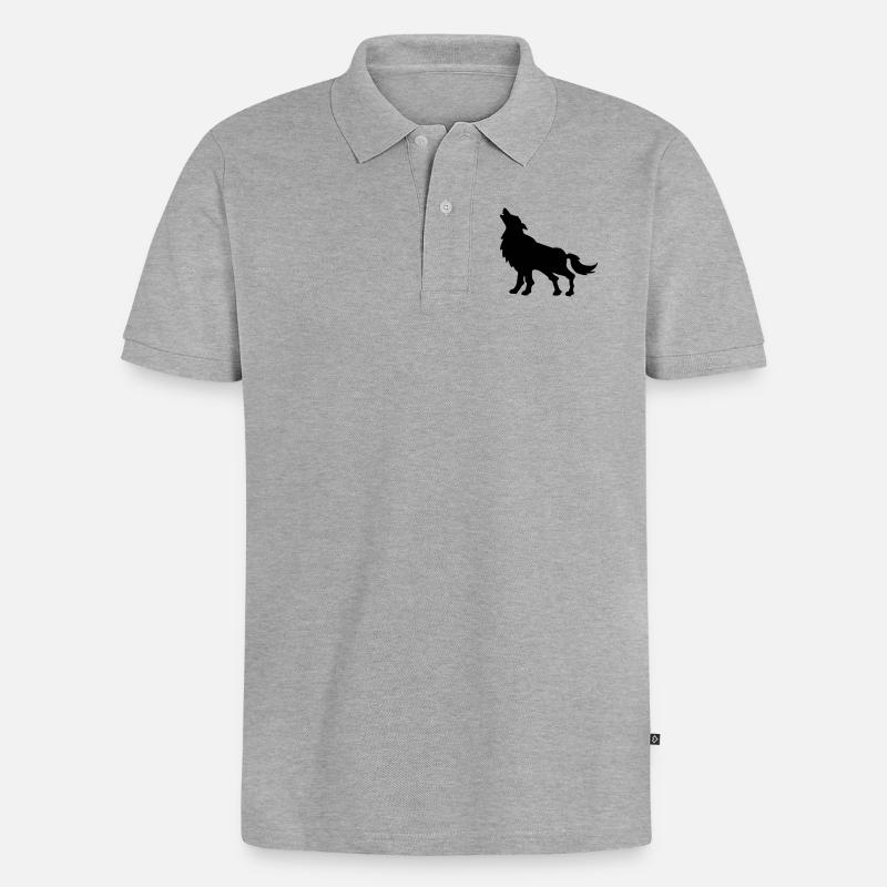 wolf - Männer Premium Bio Polo Shirt - Grau meliert