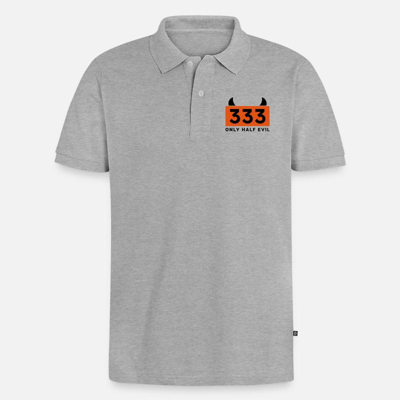 333 - ONLY HALF EVIL - Männer Premium Bio Polo Shirt - Grau meliert