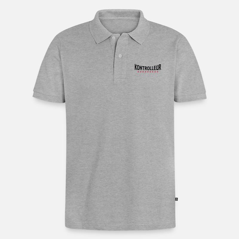 Kontrolleur + Dein Text - Männer Premium Bio Polo Shirt - Grau meliert