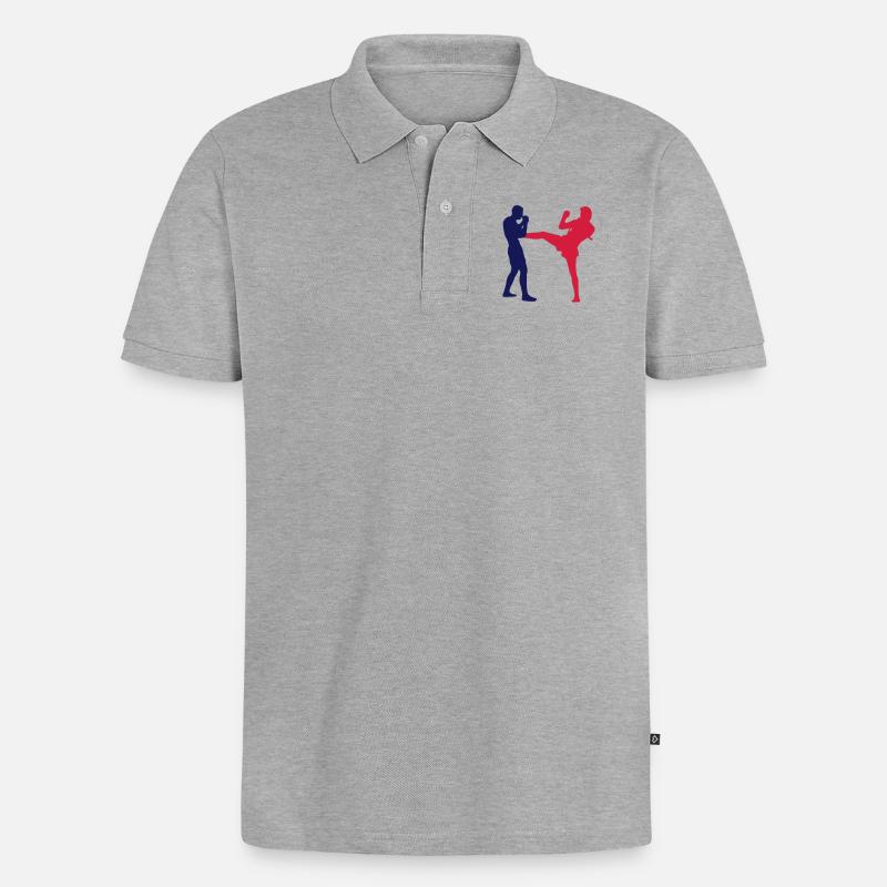 Muaythai front kick - Männer Premium Bio Polo Shirt - Grau meliert