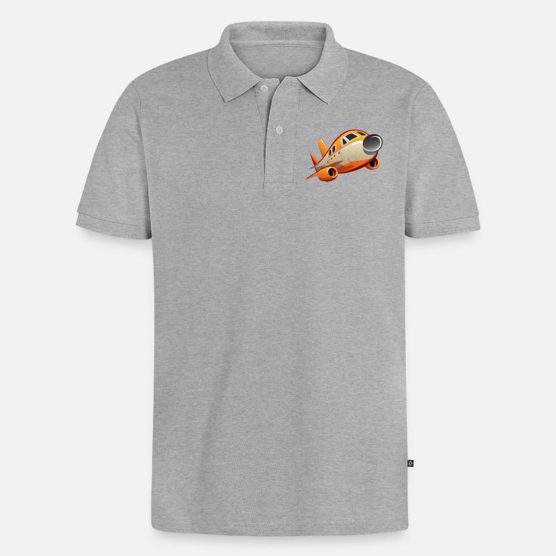 Comic Flugzeug - Männer Premium Bio Polo Shirt - Grau meliert