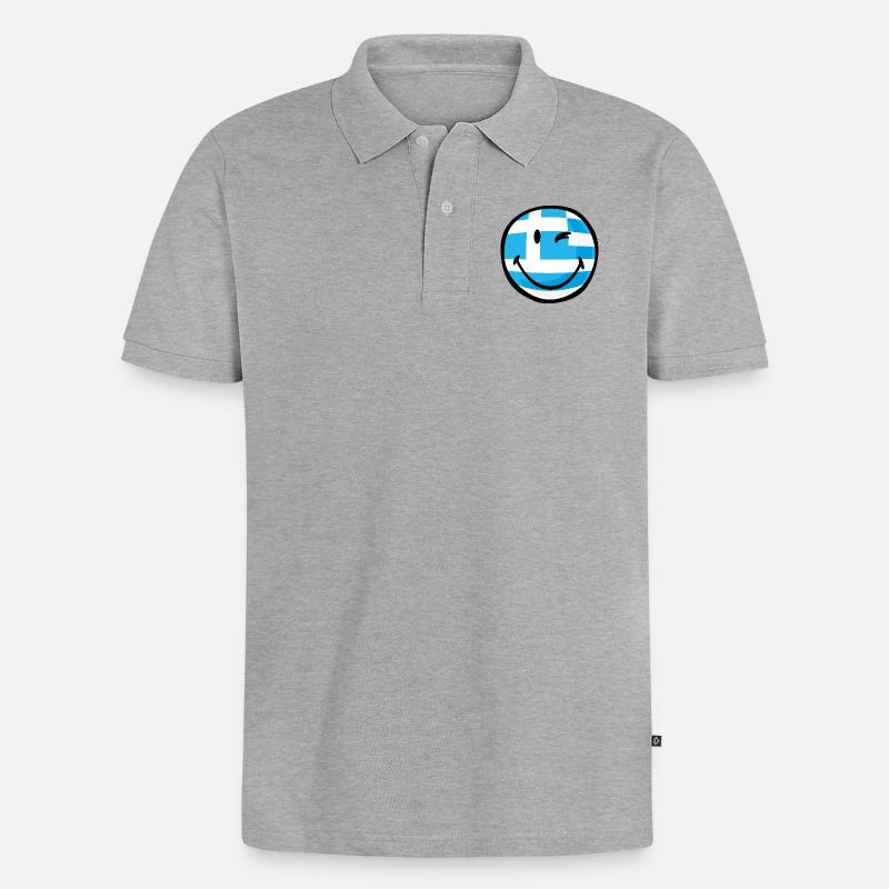 Smiley Greece - Männer Premium Bio Polo Shirt - Grau meliert