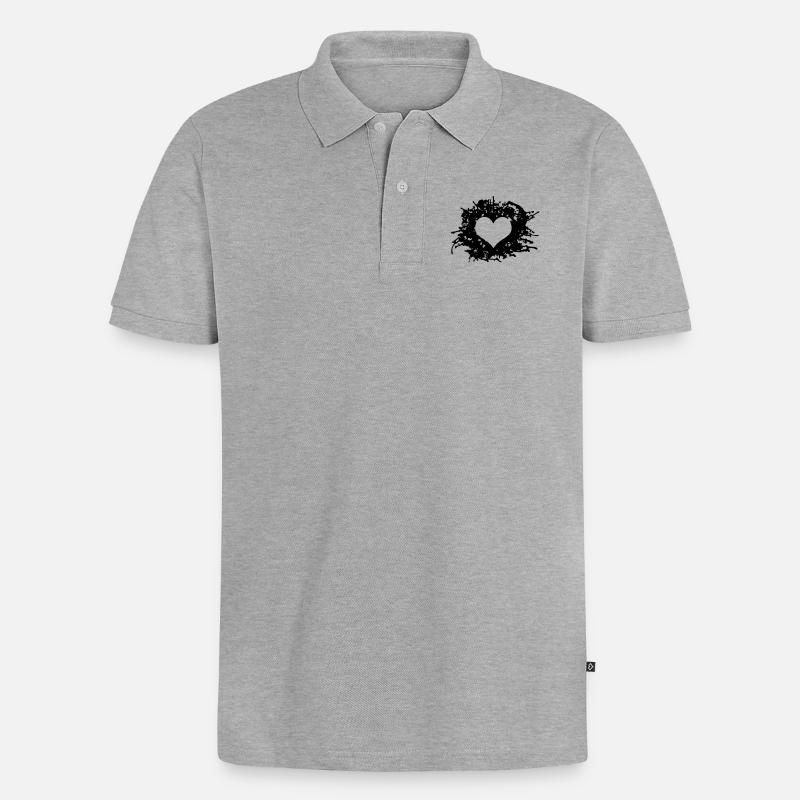 Herz Splatter - Männer Premium Bio Polo Shirt - Grau meliert