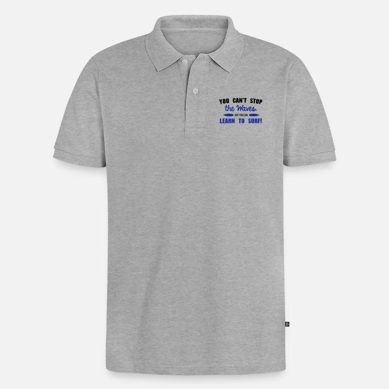 Learn to surf - Männer Premium Bio Polo Shirt - Grau meliert