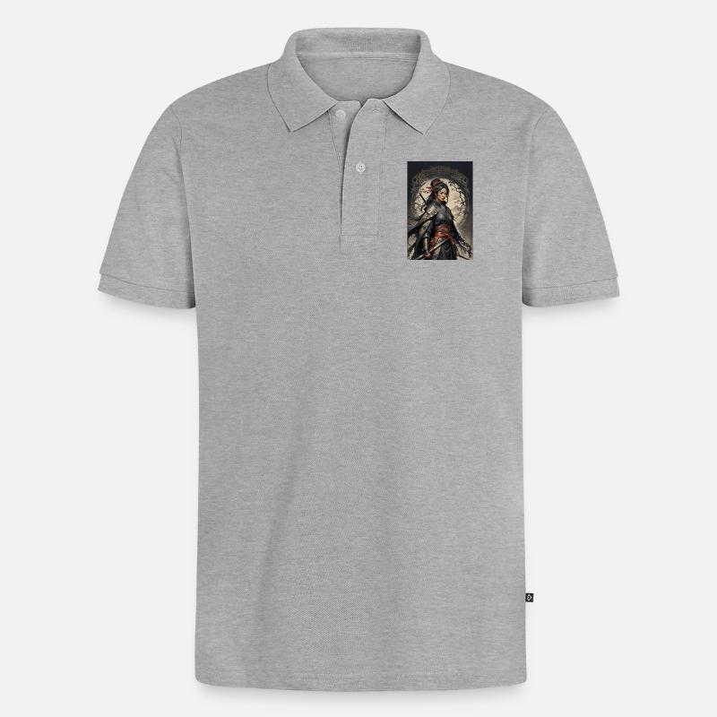Dunkle Samurai Kriegerin im Kimono - Männer Premium Bio Polo Shirt - Grau meliert
