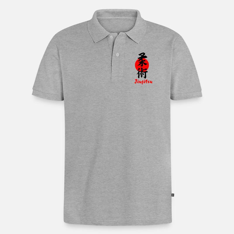 Jiujitsu Logo oder Emblem Kanji schwarz - Männer Premium Bio Polo Shirt - Grau meliert
