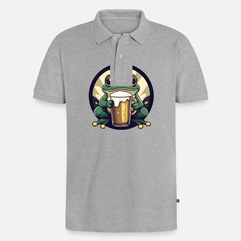 Frosch Bier - Männer Premium Bio Polo Shirt - Grau meliert