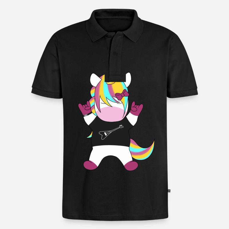Regenbogen-Einhorn Rocker - Männer Premium Bio Polo Shirt - Schwarz