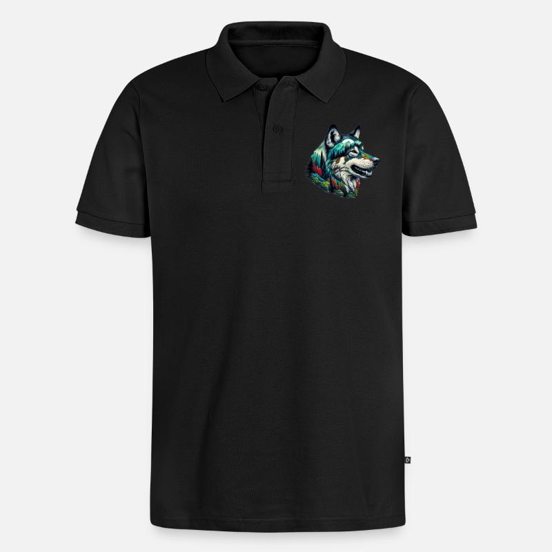 Wolf - Männer Premium Bio Polo Shirt - Schwarz