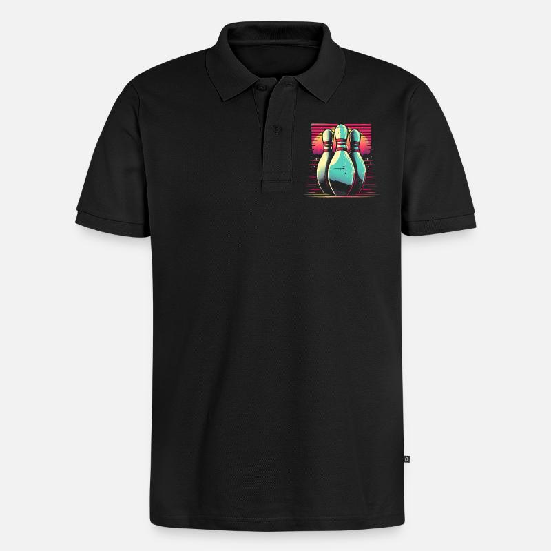 Bowling Synthwave - Männer Premium Bio Polo Shirt - Schwarz