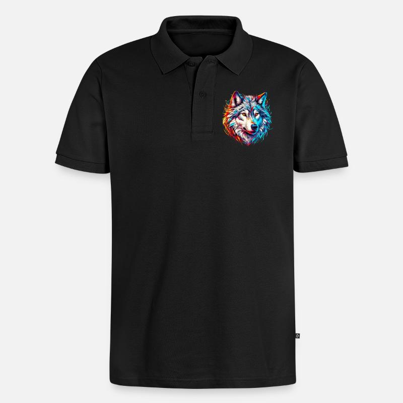Wolf - Männer Premium Bio Polo Shirt - Schwarz