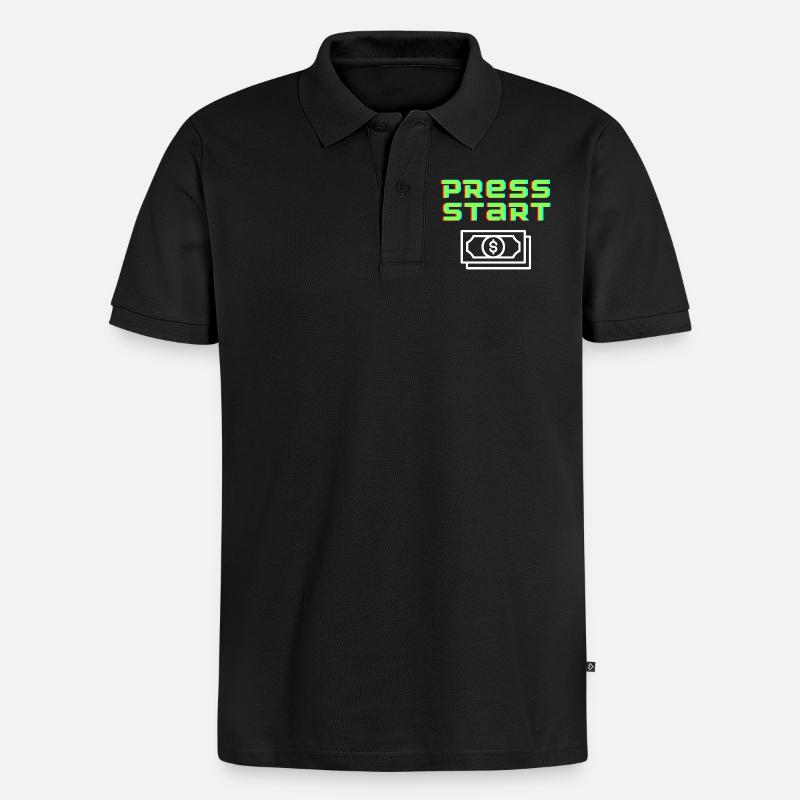 Press Start Retro Arcade Geldschein - Männer Premium Bio Polo Shirt - Schwarz