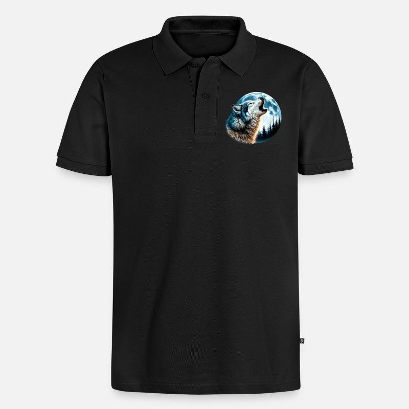 Wolf - Männer Premium Bio Polo Shirt - Schwarz