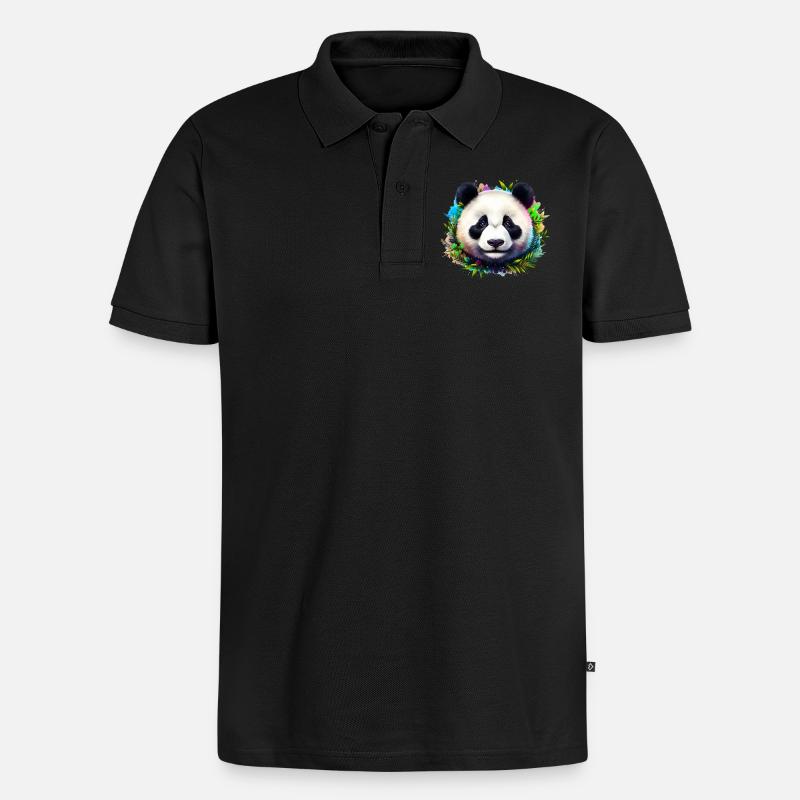 Panda - Männer Premium Bio Polo Shirt - Schwarz