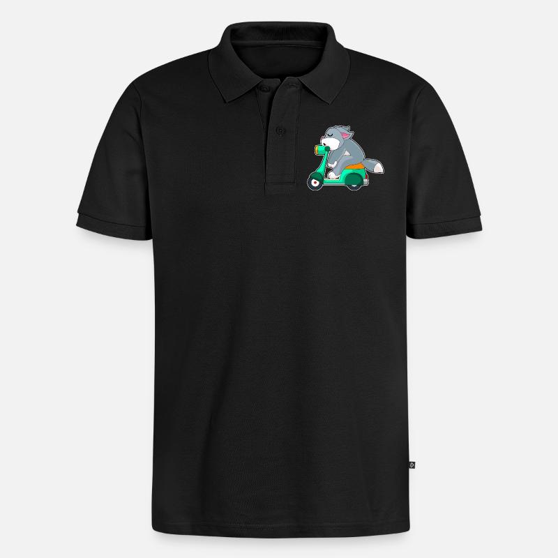 Katze Motorroller - Männer Premium Bio Polo Shirt - Schwarz