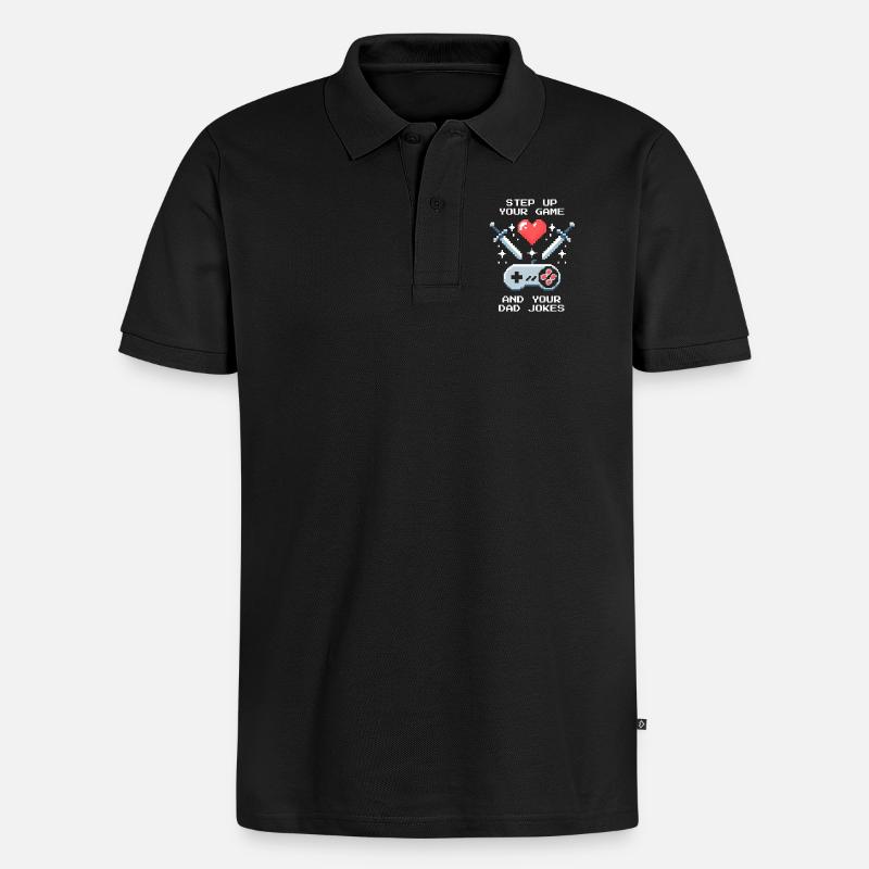 Level up & Papa-Witze | Bonuspapa Patchwork - Männer Premium Bio Polo Shirt - Schwarz