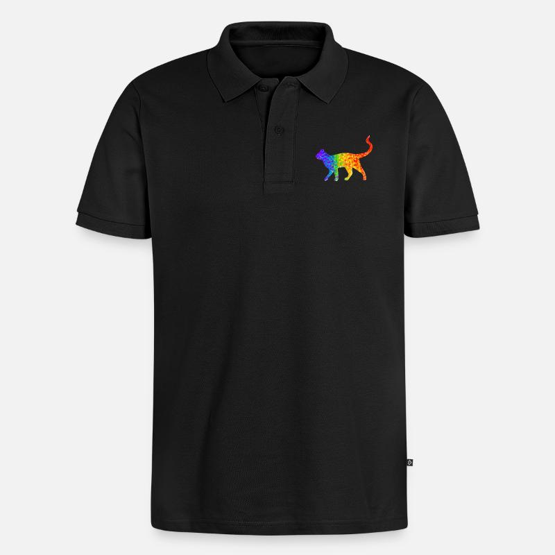 Regenbogen-Katze - Männer Premium Bio Polo Shirt - Schwarz