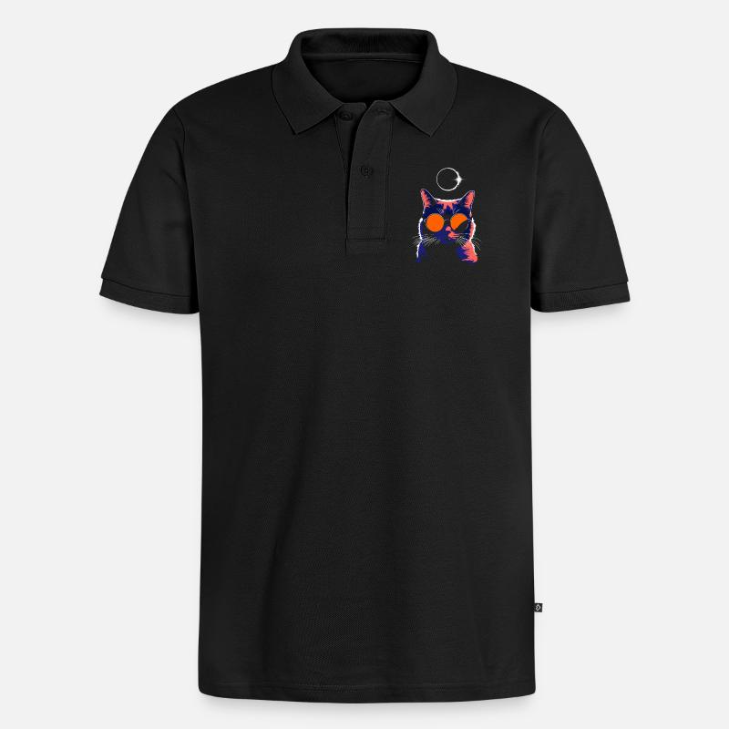 Katze Sonnenbrille Total Eclipse Cat - Männer Premium Bio Polo Shirt - Schwarz