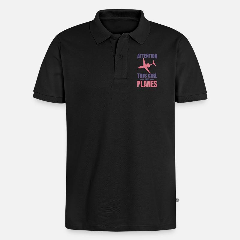 Flugzeug Mädchen - Männer Premium Bio Polo Shirt - Schwarz