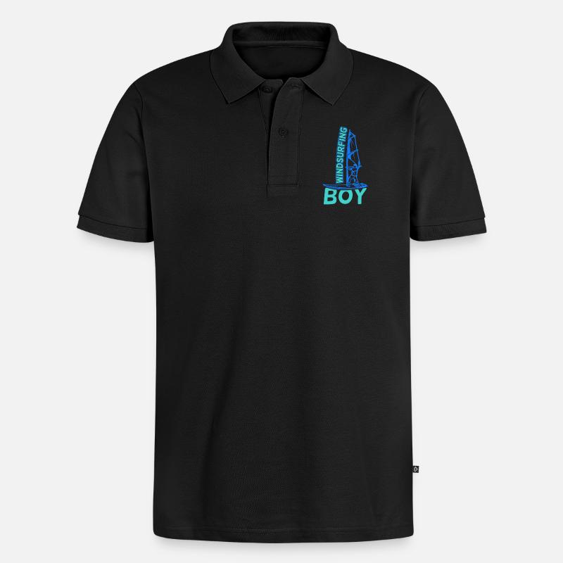 Windsurfer Junge - Männer Premium Bio Polo Shirt - Schwarz
