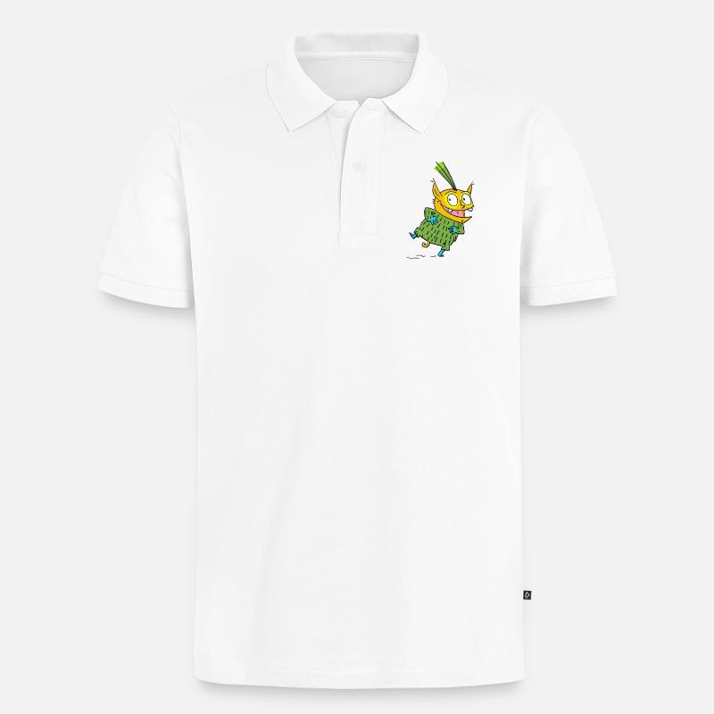 Fröhlicher Monster im Grünen Pullover - Männer Premium Bio Polo Shirt - Weiß