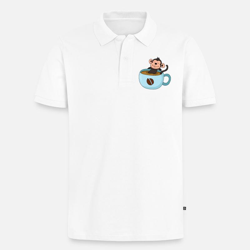 Kaffee-Äffchen - Männer Premium Bio Polo Shirt - Weiß