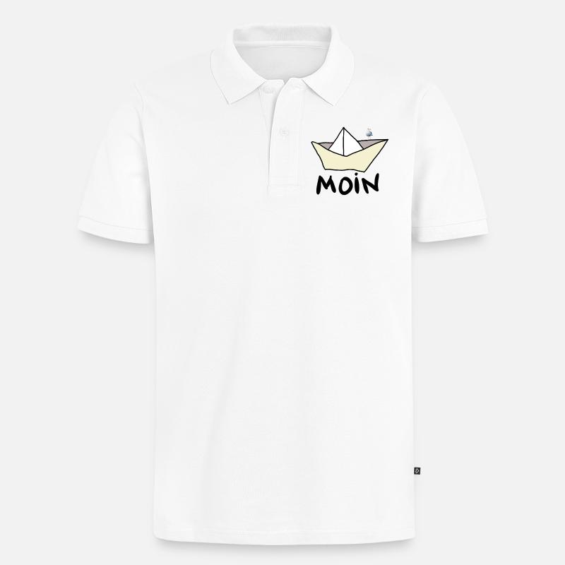 Papierboot am Strand mit Möwe - Männer Premium Bio Polo Shirt - Weiß