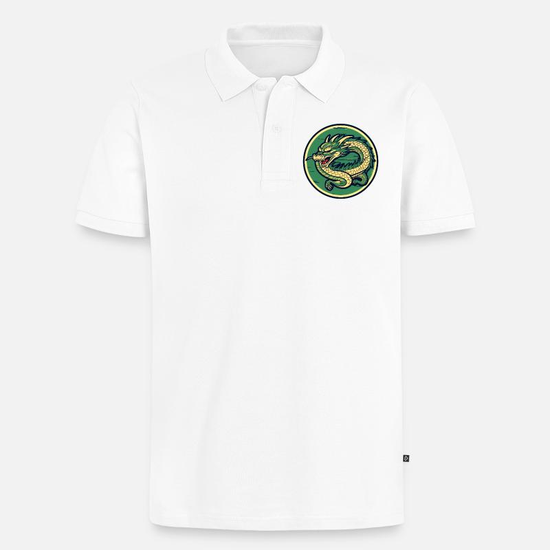 Dragon Crest Circle Patch - Männer Premium Bio Polo Shirt - Weiß