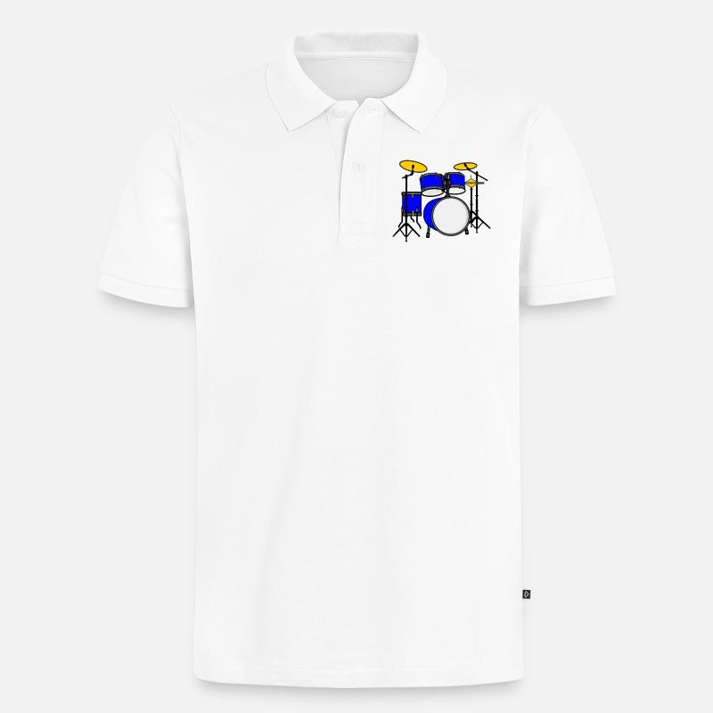 Kit de batterie logo bleu - Polo bio Premium Homme - blanc