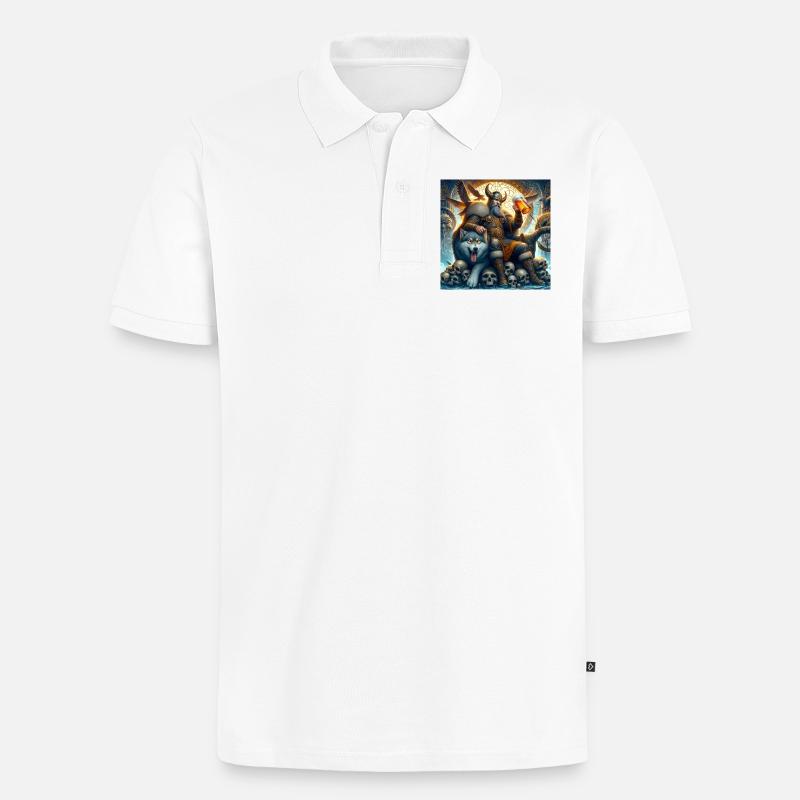 Wikinger mit Wolf - Männer Premium Bio Polo Shirt - Weiß