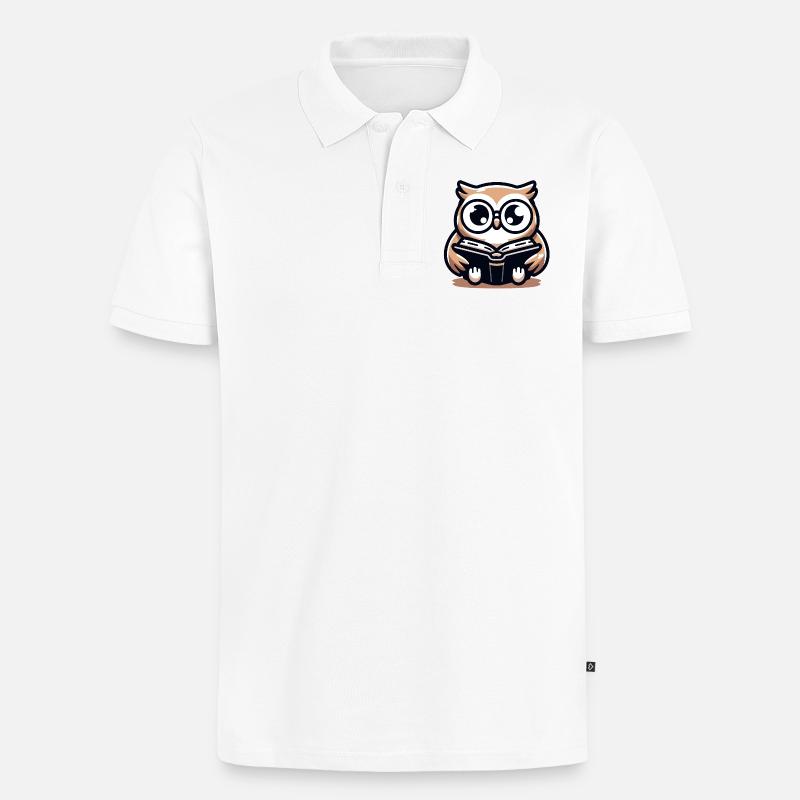 Weiser Eulenleser-Buch-Talisman - Männer Premium Bio Polo Shirt - Weiß